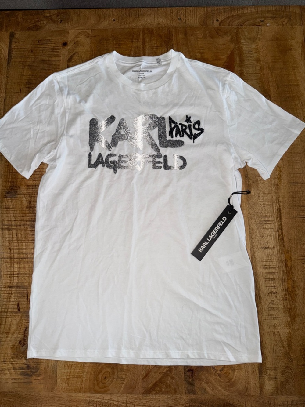 Karl Lagerfeld White T‑Shirt with Black Glitter Logo
